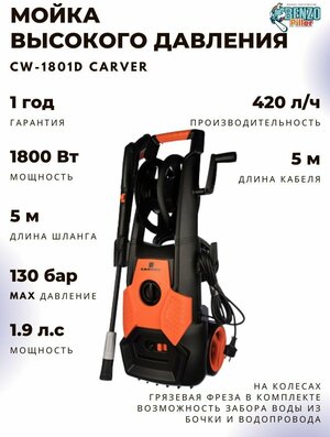 Авто мойка высокого давления Carver CW-1801D 420л - обзор характеристики цена на сайте Sadys.ru